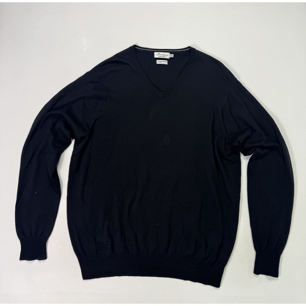 Peter Millar Crown Soft Men's XL Merino Wool Silk Sweater V-Neck Black Luxury